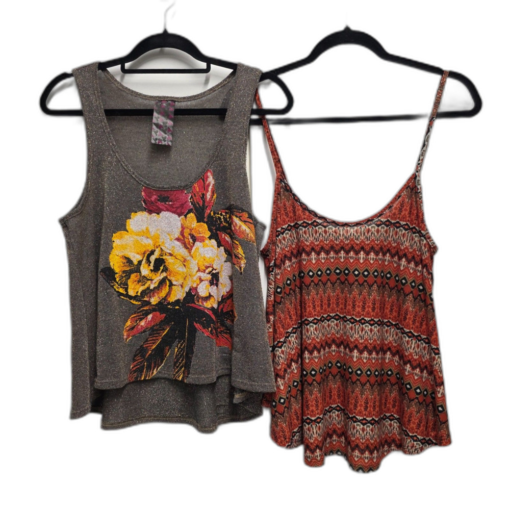 Boho Tank Top Bundle Women's Large Wallpaper & Vibe Sportswear Floral Print 2-PC